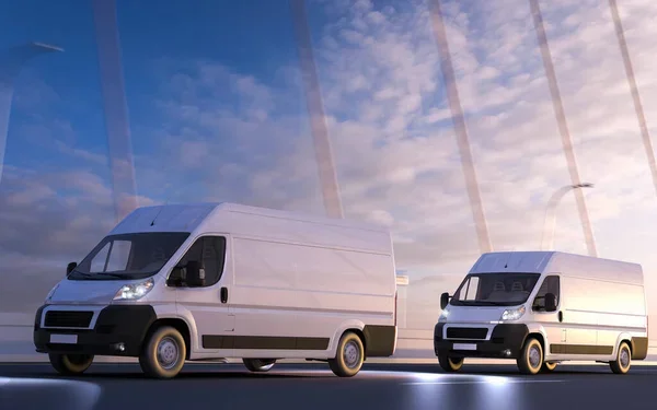 Dos furgonetas express yendo juntas a una carga de un transporte urgente en Castellón